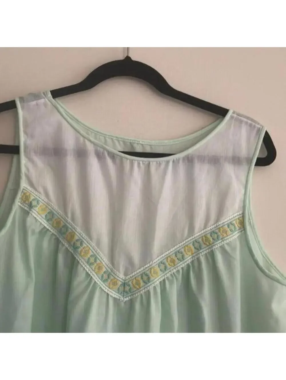 Vintage 1960s Mint Green and Embroidered Semi Sheer Nightgown Pajama Lingerie